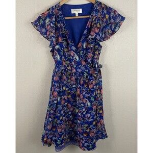 Moulinette Soeurs Size 2 Blue 100% Silk Wrap Multicolor Floral Pattern